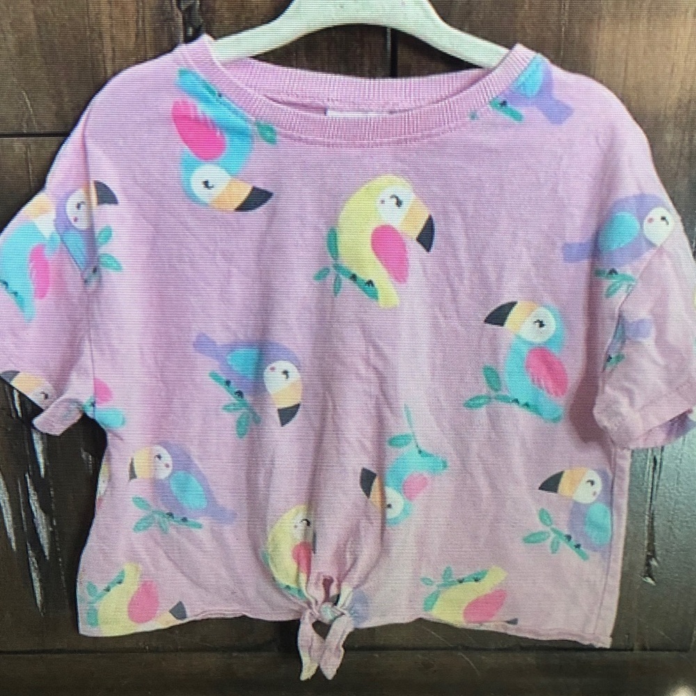 Colorful Parrot Print Kids Short Sleeve Tee